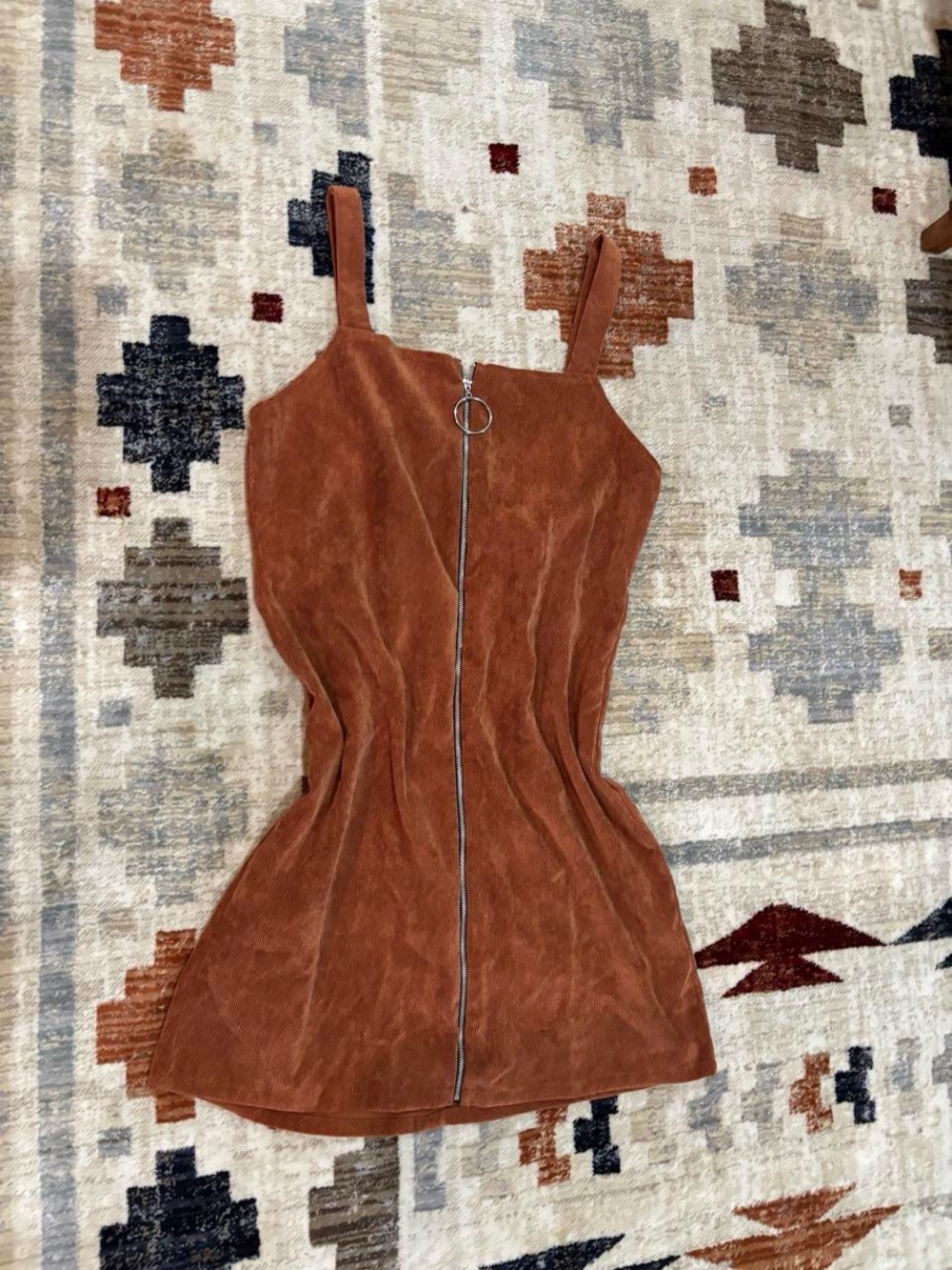 Popular Basics Rust Brown Suede-Look Mini Dress with Front Zip